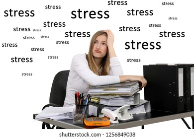 Woman Sitting Desk Full Work Looks Stock Photo 1256849038 | Shutterstock