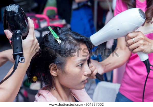 Woman Sitting Hairdressing Salon Hair Stylist Stock Photo Edit