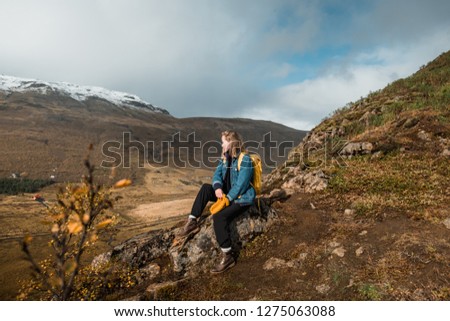 Similar – Foto Bild Junge Frau genießt nordische Landschaft