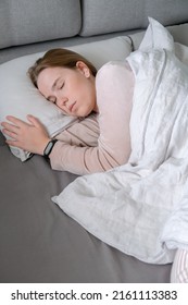 Woman Sleeping In Bed. Circadian Rhythm Optimization. Fight Insomnia.Recovery Of Health In A Dream	