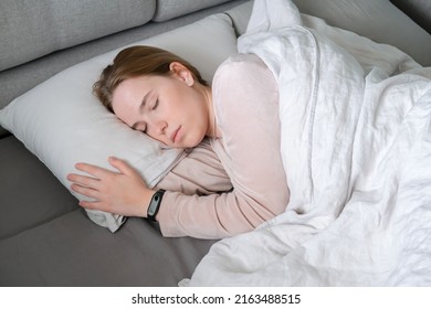 Woman Sleeping In Bed. Circadian Rhythm Optimization. Fight Insomnia.Recovery Of Health In A Dream	