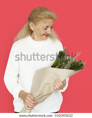 Woman Smiling Happiness Flower Bouquet Portrait Concept