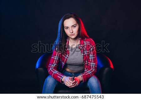 Similar – Image, Stock Photo smoke Young woman portrait