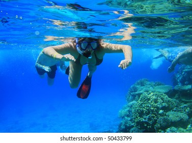 Woman Snorkeling In Red Sea