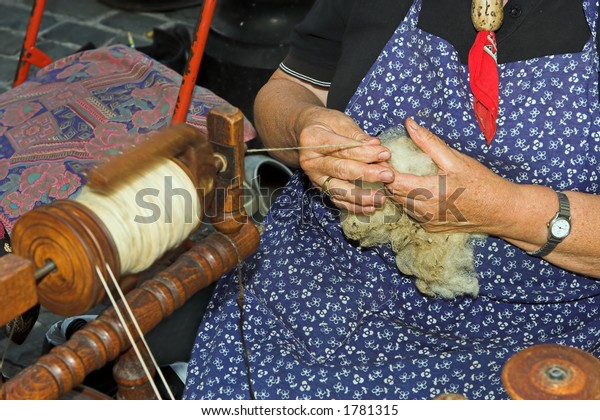 Woman Spinning Wool Spinning Wheel Stock Photo (Edit Now) 1781315