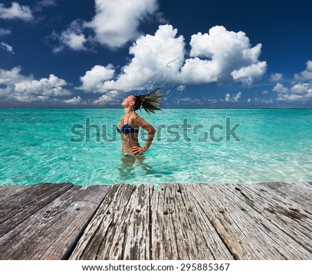 Similar – Image, Stock Photo Girl on jetty Joy Summer