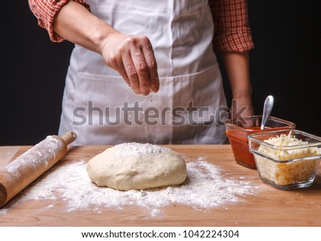 Similar – Foto Bild Frau beim Kneten von handwerklichem Brot auf Holztisch