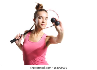 woman with squash racket