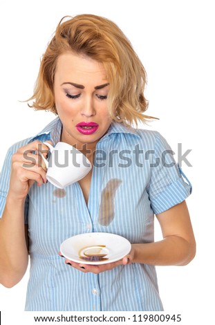 Woman with stains on shirt