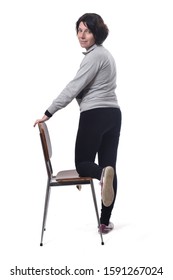 Woman Standing Chair White Background Stock Photo 1591267024 | Shutterstock