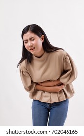 Woman With Stomach Ache, Menstrual Period Cramp, Abdominal Pain, Food Poisoning