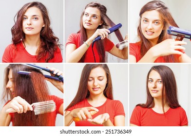 Woman Straightening Her Hair - Tutorial By Beauty Blogger