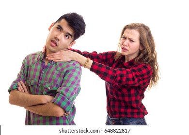 Woman strangling man