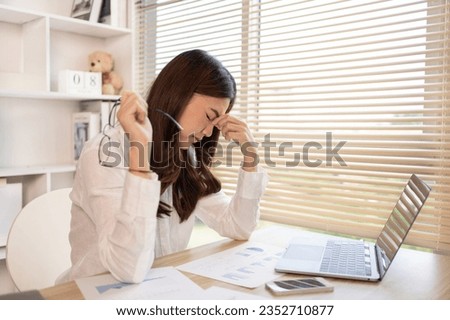 Woman stressed at work, Despair or disappointment, Sad feeling, Suffering, Desperate, Hopeless, Fail, Disastrous, Bankrupt, Panicky, Failure of life.