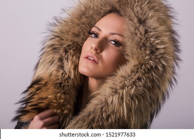 woman studio winter concept fur