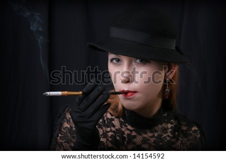 woman  in style of 1930-1940 with cigarette