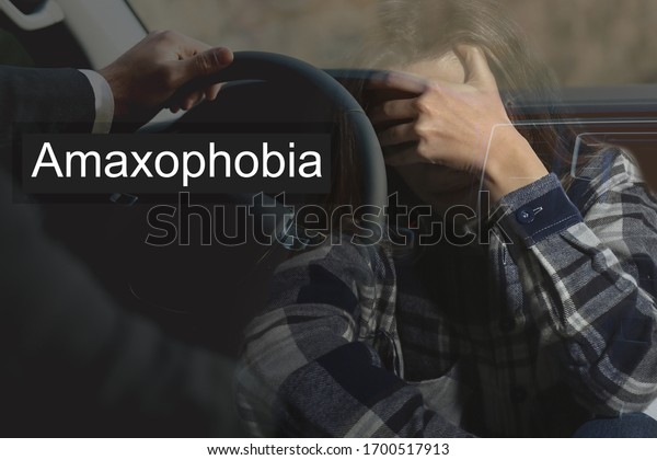 Woman suffering from amaxophobia. Irrational\
fear of vehicles
