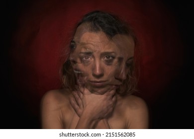 Woman Suffering An Anxiety Attack Concept. Studio Shot.