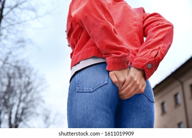 Woman Suffering Hemorrhoid Pain Outdoors Closeup Stock Photo Shutterstock