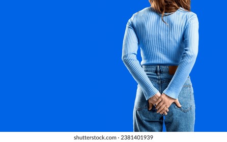 Woman suffering from hemorrhoids, anal pain. oman holds his hands to the ass feeling pain. Hemorrhoids. Anus. Pain. Woman hand holding her bottom because having Abdominal pain and Hemorrhoids.
