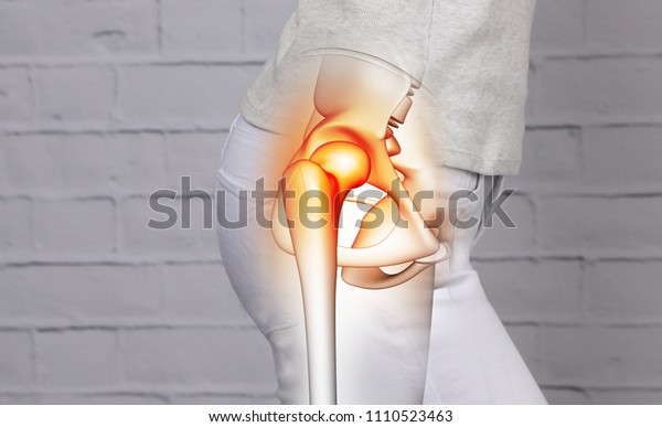 Woman suffering from hip\
joint pain