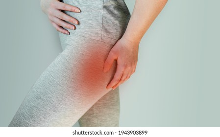 A Woman Suffers From Piriformis Syndrome, Pain In Buttocks Muscle Caused By Sciatic Nerve Irritation