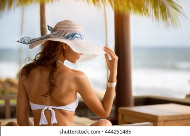 
Woman With Sun Hat, Summertime And Vacation 