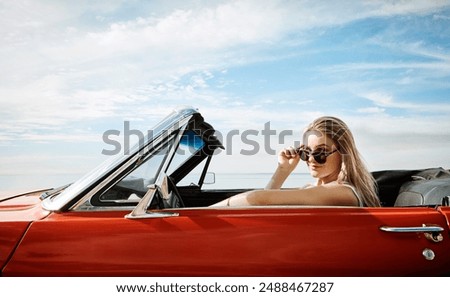 Similar – Image, Stock Photo Sunset drive Driving alone
