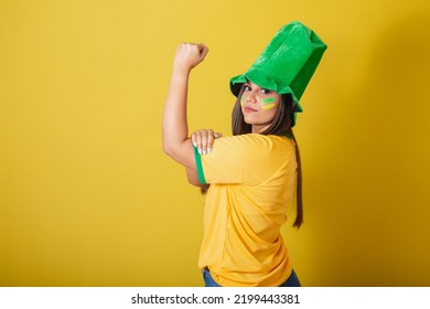 Woman Supporter Of Brazil, With Biceps Hands, Militancy, Female Empowerment.