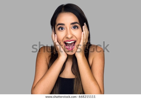 Woman Surprised Joy Happiness Ecstatic Disbelief Stock Photo 668215111 ...