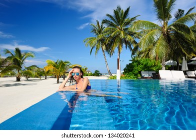 Asian Woman Relaxing Luxury Hotel Summer Stock Photo 581891632 ...