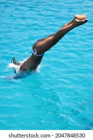 Woman Swimming At Sea Holiday 