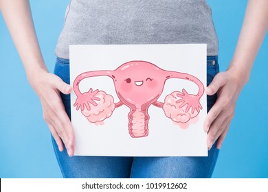 Woman Take Health Uterus Billboard On The Blue Background