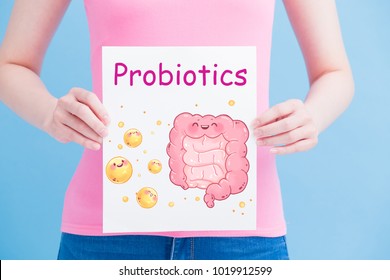 Woman Take Probiotics Billboard On The Blue Background