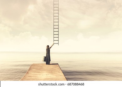 Â  Woman takes up imaginary ladder from the sky to a disenchanted destination