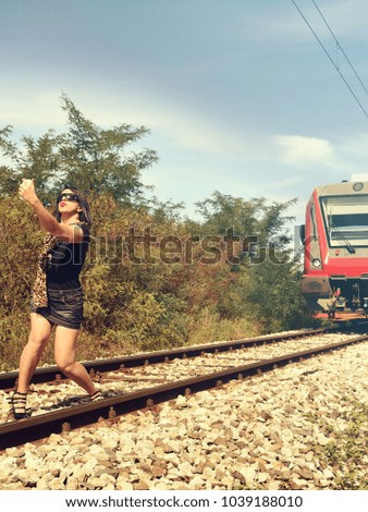 Similar – Image, Stock Photo man traveling in train carriage