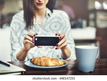 Woman Taking Photo Food Concept