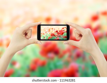 Woman Taking Photo With Mobile Cell Phone