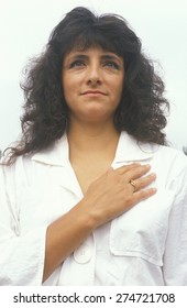 Woman Taking Pledge Of Allegiance, Los Angeles, California