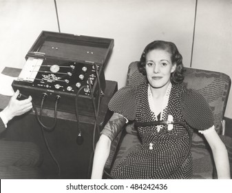 Woman Taking A Polygraph Test