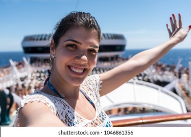 Woman Taking a Selfie on Cruise Ship