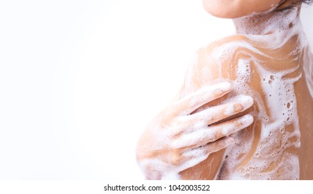 A Woman Is Taking A Shower.