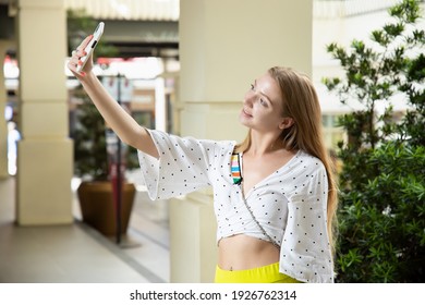 Woman Taking Smartphone Photography, White Woman Taking Selfie Mobile Or Smartphone Photo, Snapshot, Smart Phone Video Recording