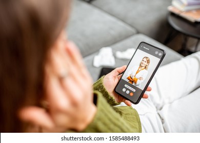 Woman Talking With A Doctor Online Using Smartphone, Feeling Bad At Home, Close-up On Phone Screen. Concept Of Telemedicine And Patient Counseling Online