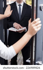 Woman Talking Jehovah's Witness To Leave Her House