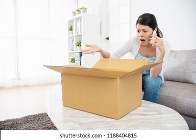 Woman Is Talking To The Online Customer Service, She Is Unsatisfied With Her Parcel And Complaining With Them