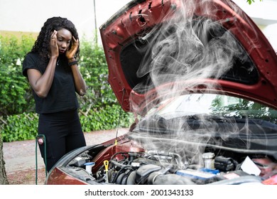 Woman Talking To Reliable Car Mechanic. Breakdown And Crash