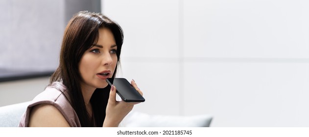 Woman Talking Using Voice Control And Assistant