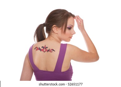 Woman With Tattoo On Her Back