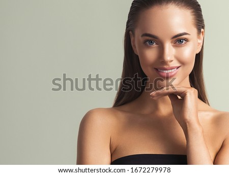 Woman teeth smile healthy beauty female natural skin cosmetic concept young model with beautiful smile